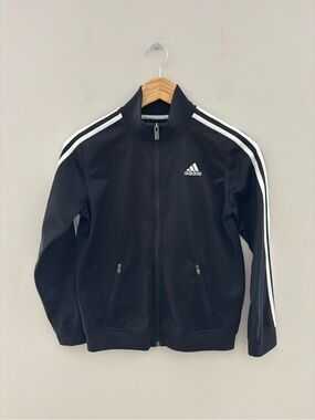 Adidas Youth Track Jacket Black White 3 Stripe Full Zip Athletic Jacket Size M